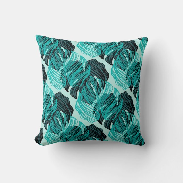 Green tropical palm leaves design. throw pillow (Front)