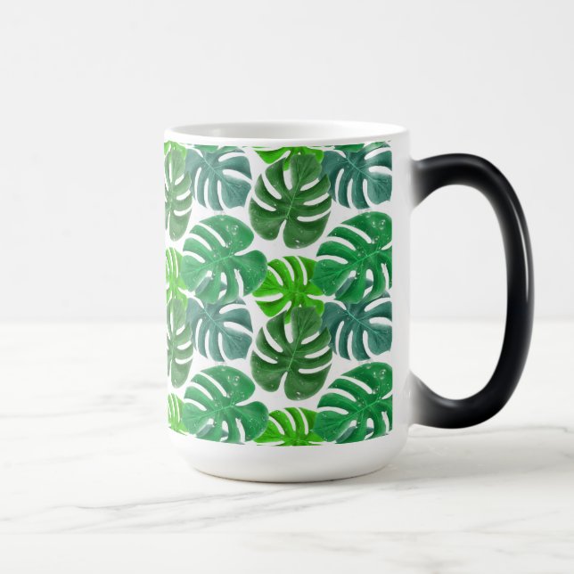 Green Tropical Palm Leaves Exotic Pattern Magic Mug (Right)