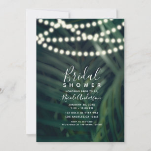 Green Tropical Palm Leaves & Lights Bridal Shower Invitation