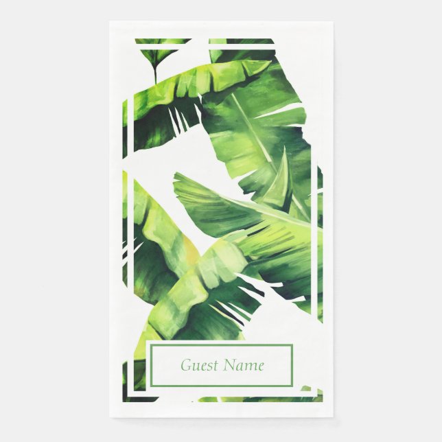 Green Tropical Palm Leaves Paper Guest Towels Napkin (Front)