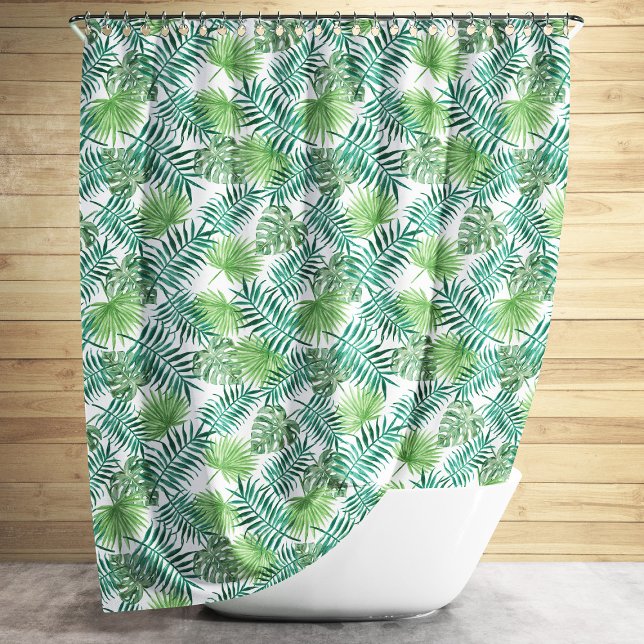Green Tropical Palm Leaves Pattern (Green Tropical Palm Leaves Pattern Shower Curtain)