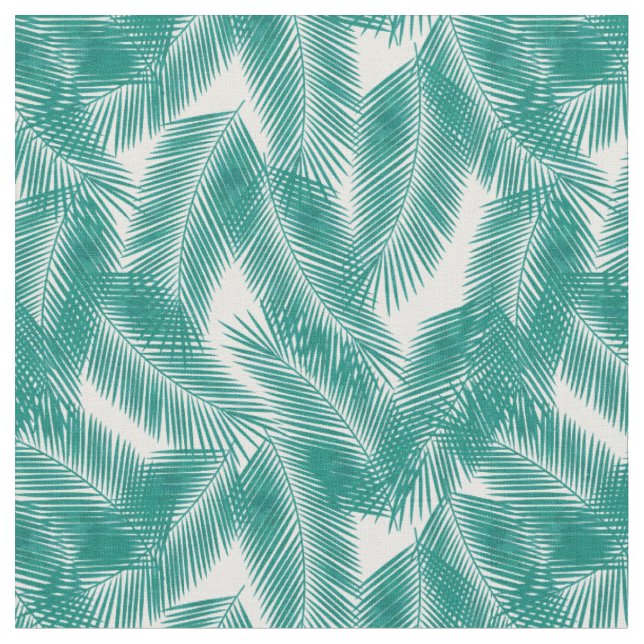 Green Tropical Palm Leaves Pattern Fabric (Close Up)