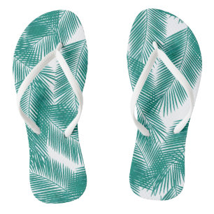 Green Tropical Palm Leaves Pattern Flip Flops
