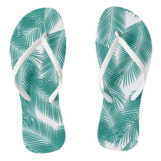 Green Tropical Palm Leaves Pattern Flip Flops (Footbed)