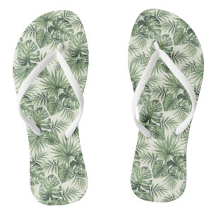 Green Tropical Palm Leaves Pattern Flip Flops