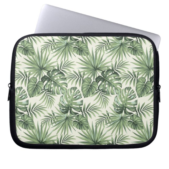 Green Tropical Palm Leaves Pattern Laptop Sleeve (Front)