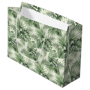 Green Tropical Palm Leaves Pattern Large Gift Bag
