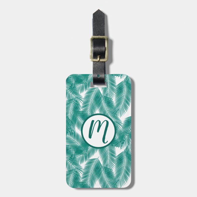 Green Tropical Palm Leaves Pattern Luggage Tag (Front Vertical)