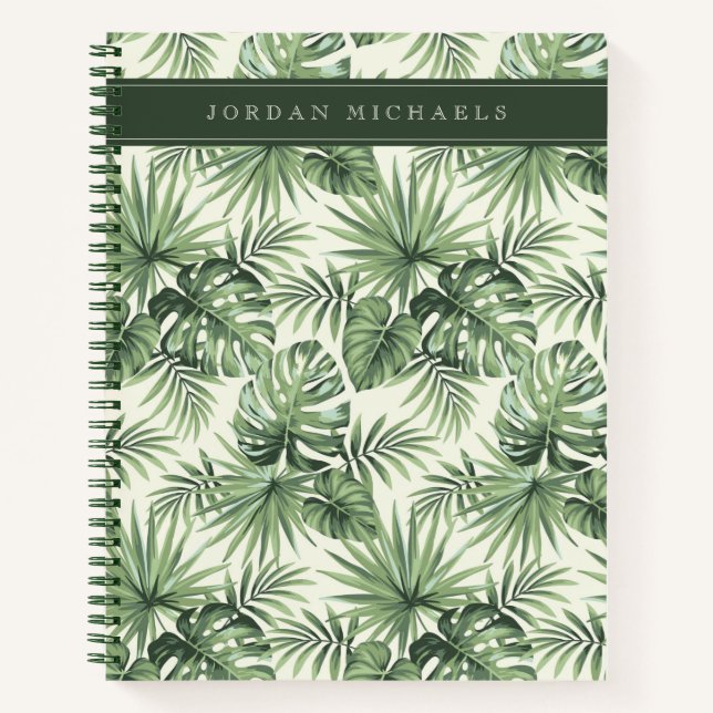 Green Tropical Palm Leaves Pattern Notebook (Front)
