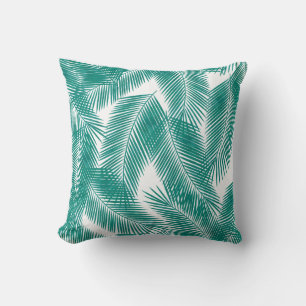 Green Tropical Palm Leaves Pattern Throw Pillow