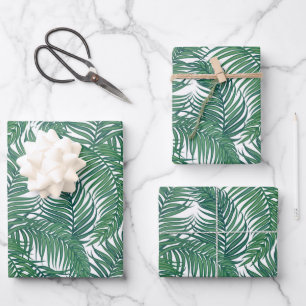 Green Tropical Palm Leaves Pattern Wrapping Paper Sheet