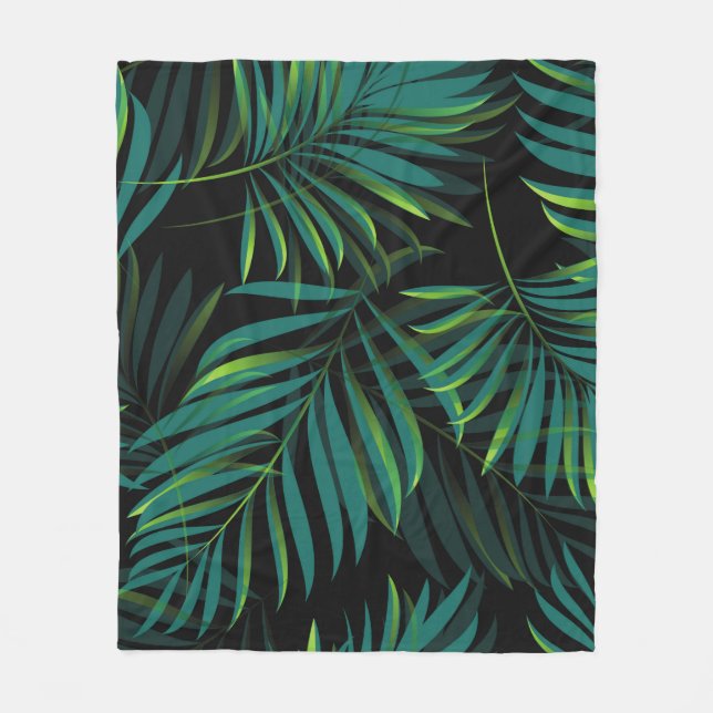 Green tropical palm leaves. Seamless pattern graph Fleece Blanket (Front)