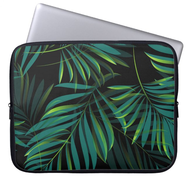 Green tropical palm leaves. Seamless pattern graph Laptop Sleeve (Front)