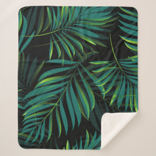 Green tropical palm leaves. Seamless pattern graph Sherpa Blanket