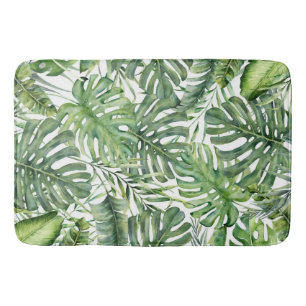 Green Tropical Palm Leaves Summer Island Breeze Bath Mat
