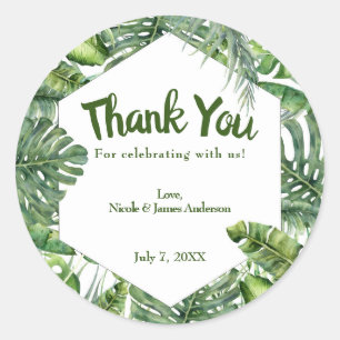 Green Tropical Palm Leaves Summer Island Wedding Classic Round Sticker