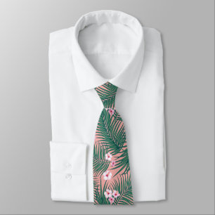 Green Tropical Palm Leaves with Hibiscus Flowers   Tie