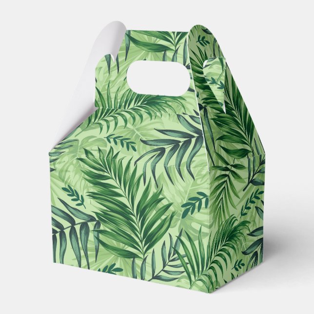 Green Tropical Palm & Monstera Leaves Favor Box (Front Side)