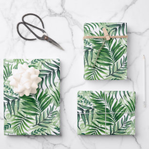 Green Tropical Palm & Monstera Leaves Wrapping Paper Sheet