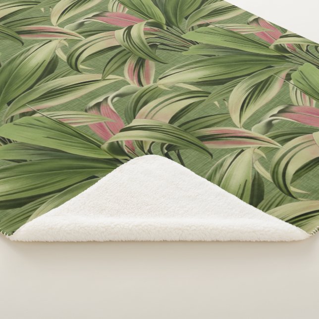 Green Tropical Palm Sherpa Blanket (3/4)