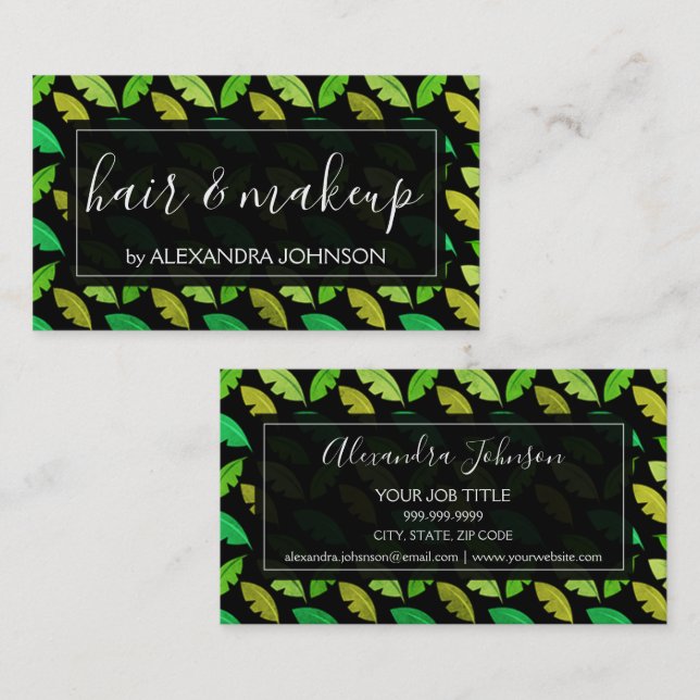 Green Tropical Palm Tree Leaf Pattern Business Card (Front/Back)