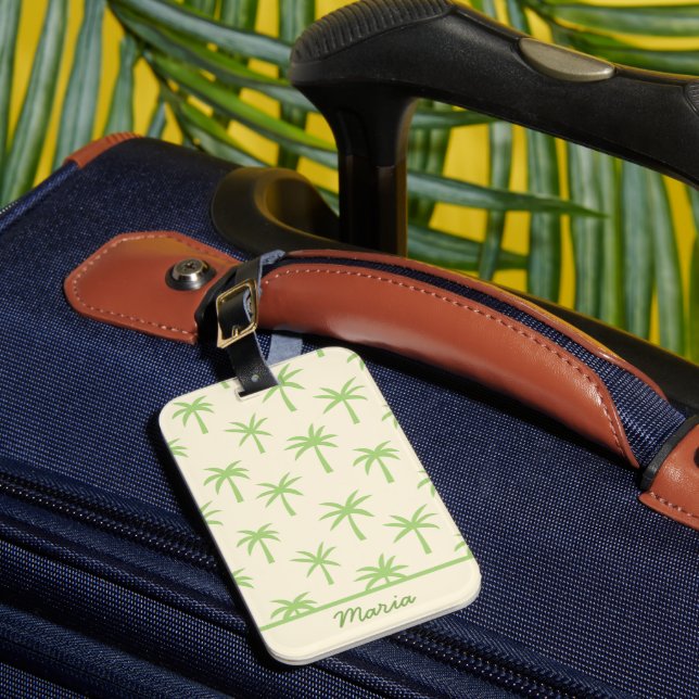 Green Tropical Palm Trees Custom Name  Luggage Tag (Front Insitu 1)