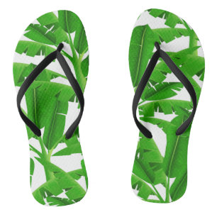 Green tropical palm trees flip flops