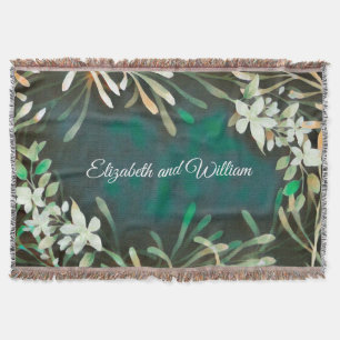 Green tropical plants botanical customizable text throw blanket