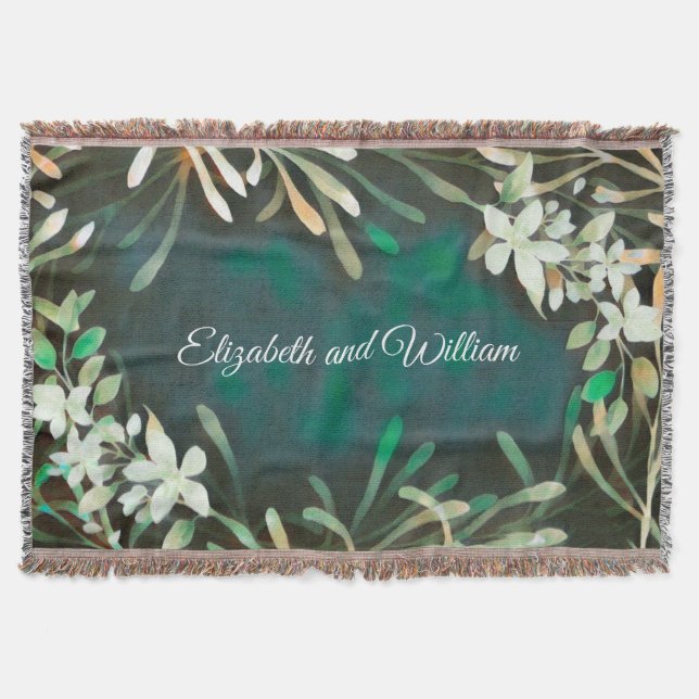 Green tropical plants botanical customizable text  throw blanket (Front)