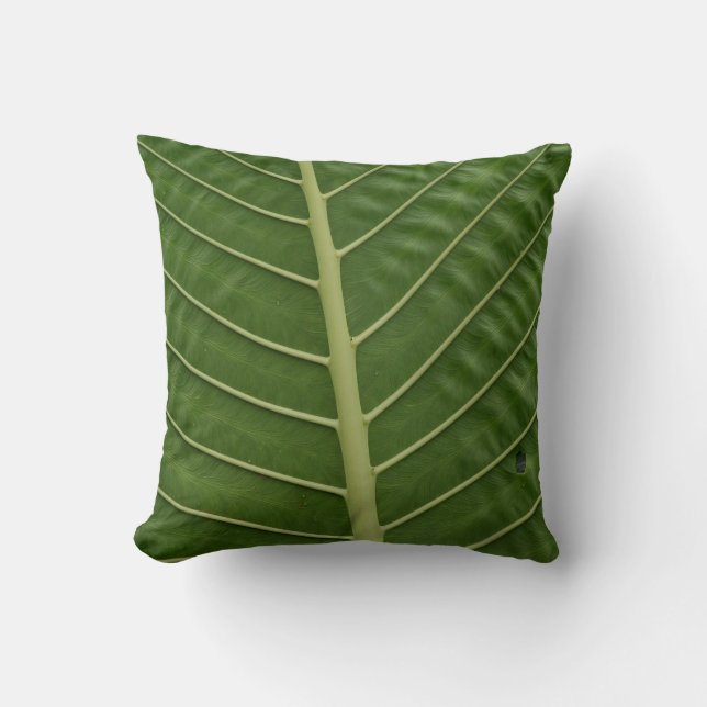 Green Tropical Rainforest Taro Leaf Veins Pattern Throw Pillow (Front)