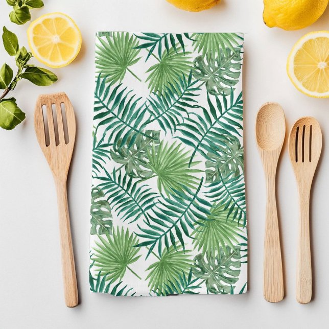 Green Tropical Summer Exotic Botanic Palm Leaves Kitchen Towel (Green Tropical Summer Exotic Botanic Palm Leaves Kitchen Towel)