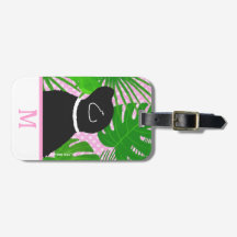 Green Tropical Tree Island Black Dog Luggage Tag