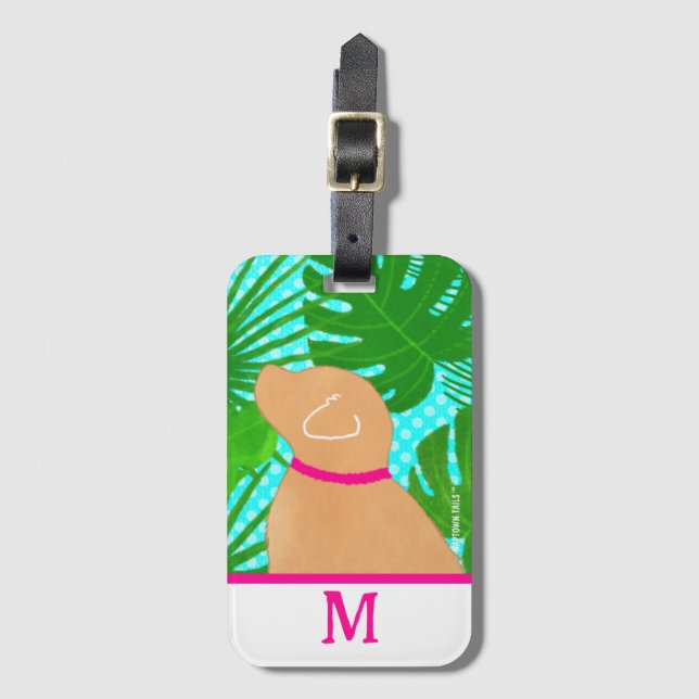 Green Tropical Tree Island Yellow Dog Luggage Tag (Front Vertical)