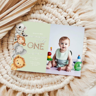 Green Tropical Wild One Jungle Safari Animals Invitation