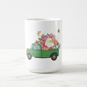 Green Truck Ceramic Mug Canister Floral Butterfly