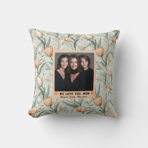 Green Tulip Floral Dog Mom Photo Luxury Throw Pillow