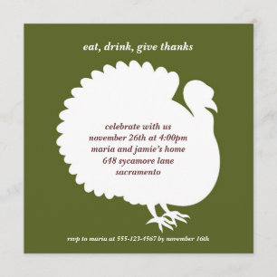 Green turkey square Thanksgiving invitation card