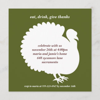 Green turkey square Thanksgiving invitation card