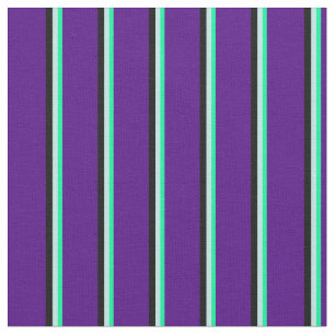 Green, Turquoise, Black & Indigo Striped Pattern Fabric