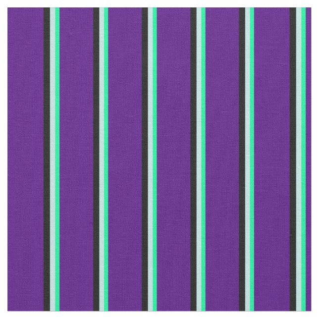 Green, Turquoise, Black & Indigo Striped Pattern Fabric (Close Up)