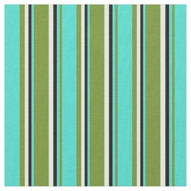 Green, Turquoise, Black & Mint Cream Coloured Fabric (Close Up)
