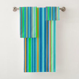 Green Turquoise Blue Orange Stripes Bath Towels