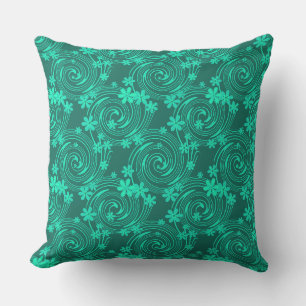 green turquoise bright floral pattern outdoor pillow
