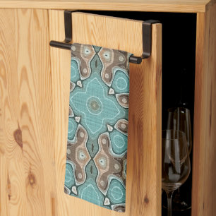 Green Turquoise Brown Hip Bohemian Bali Art Motif Kitchen Towel