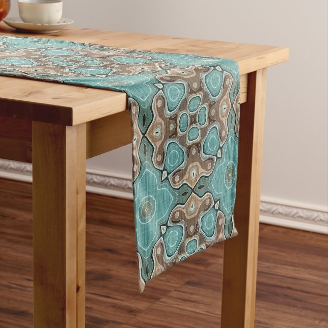 Green Turquoise Brown Hip Bohemian Bali Art Motif Medium Table Runner (In Situ)