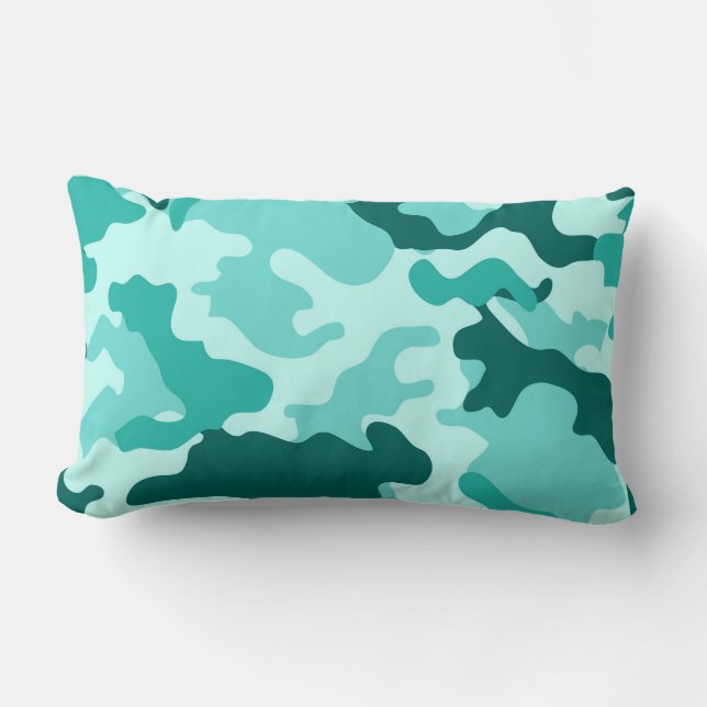 Green Turquoise Camo Lumbar Pillow (Front)
