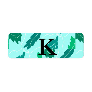 Green turquoise leaves floral pattern add monogram
