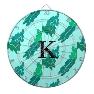 Green turquoise leaves floral pattern add monogram dartboard