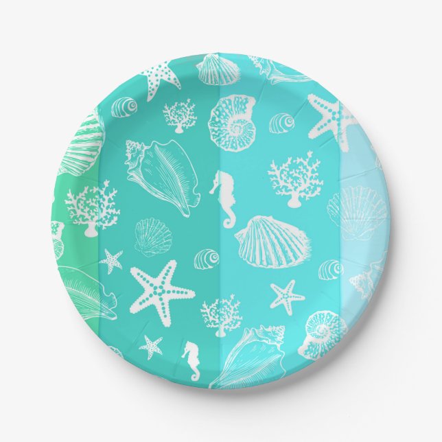 Green turquoise ocean life paper plates (Front)