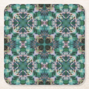 Green-turquoise ornament square paper coaster